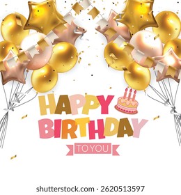 Happy birthday template design. Birthday celebration background with balloon and confetti decorations. Vector illustration