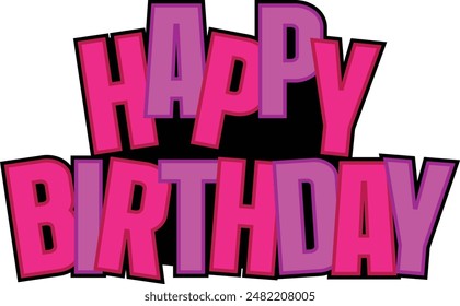 Happy birthday text art printable illustration