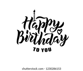 Happy Birthday text as badge, tag, icon, celebration card, invitation, postcard, banner template. Holiday hand lettering typography poster. Vector illustration.