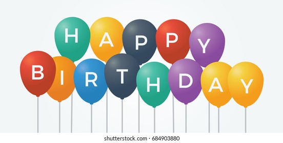 happy birthday text banner with balloons vector, for greeting cards, poster, confetti, gift box, birthday celebration.