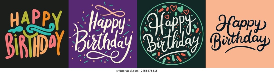 Happy Birthday text banner. Hand drawn vector art. 