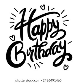 Happy Birthday text banner on transparent background. Hand drawn vector art.