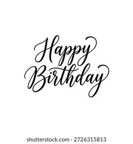 Texto de feliz cumpleaños en escritura cursiva negra sobre fondo blanco