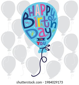 Happy Birthday Text Blue Balloon Party Stock Vector (Royalty Free ...