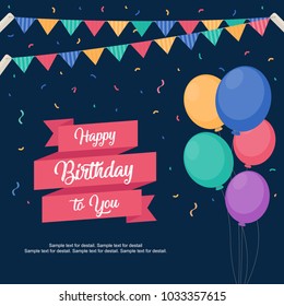 Happy Birthday Text Box, Color Balloon With Dark Background.