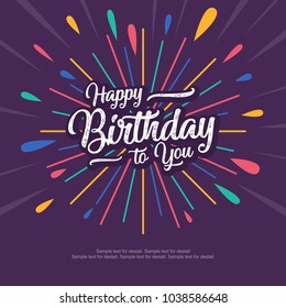 Happy Birthday Text Box, Color Firework With Dark Background.