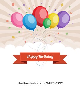 Happy birthday text box, Color balloon with cloud background.