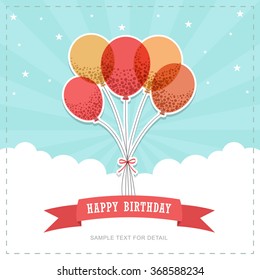 Happy birthday text box, Color balloon with cloud background.