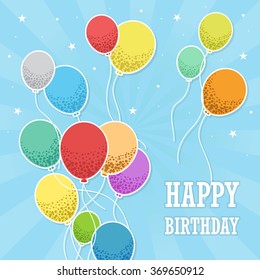 Happy birthday text box, Color balloon with cyan background.