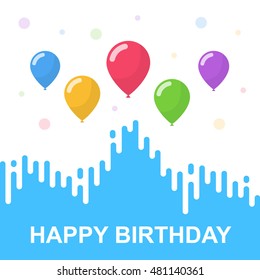 Happy birthday text box, Color balloon with cloud background.