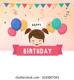 Happy birthday text box, Happy face, Color balloon with sweet background.