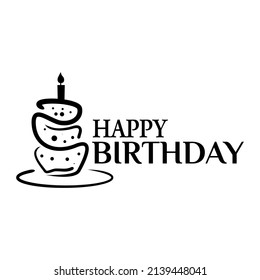 Feliz cumpleaños, texto e icono de la tarta de cumpleaños. Ilustración vectorial sobre fondo blanco.