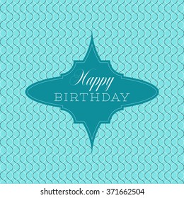 Happy birthday text card label vector illustration over geometric pattern background.
