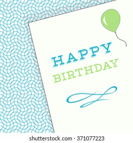 Happy birthday text card vector illustration over geometric pattern  background.