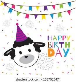 happy birthday text with cute goat head