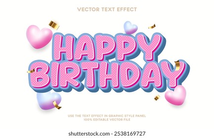 Letrero de dibujos animados de efecto de texto de feliz cumpleaños 01 - Ilustración vectorial