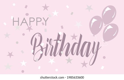 Happy birthday text. Exquisite greeting card, banner in pink.