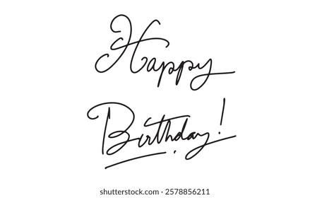 Happy birthday text font calligraphy hand written lettering script black color drawing object icon anniversary party event birthday happy cake gift surprise greeting celebration message present card