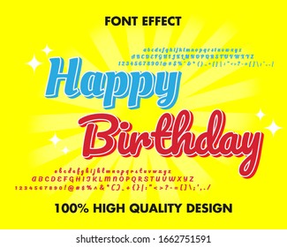 Happy birthday text and font effect blue and red effect sign and symbol. design template, modern trend. vector illustration