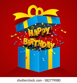 Happy birthday text in gift box vector illustration