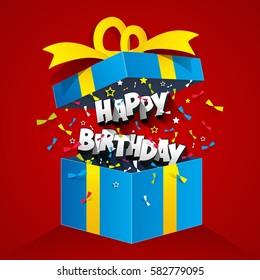 Happy birthday text in gift box vector illustration