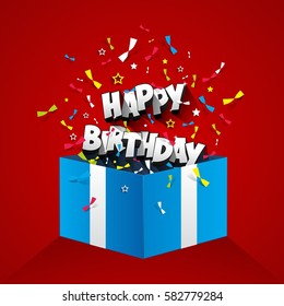 Happy birthday text in gift box vector illustration