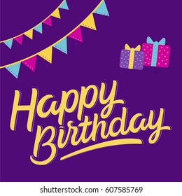 Happy Birthday text and gift boxes sketchy design. Vector illustration.