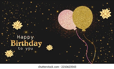 Happy Birthday Text with gold and rose gold balloons