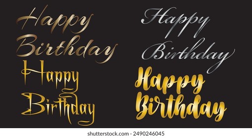 Happy Birthday text , gold, silver Design, happy birthday golden typo set, Birthday Text Effect 