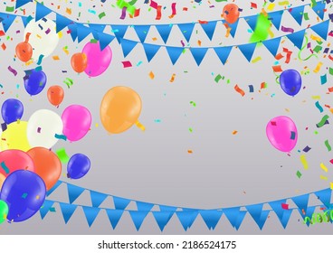 Happy Birthday Text With Golden Confetti Falling and Glitter Particles, Colorful Flying Balloons Seamless Loop Animation for Greeting, Invitation card, Party, celebration, 