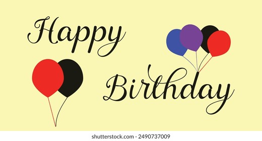 Happy birthday text. Birthday greeting vector background design. Happy birthday text with colorful balloons and party elements for kids birth day party messages. Happy birthday. Eps 10.