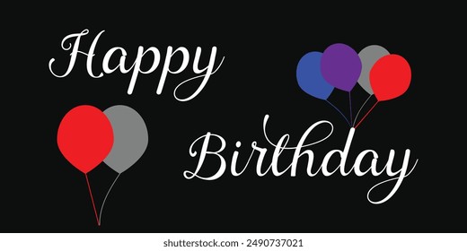 Happy birthday text. Birthday greeting vector background design. Happy birthday text with colorful balloons and party elements for kids birth day party messages. Happy birthday. Eps 10.