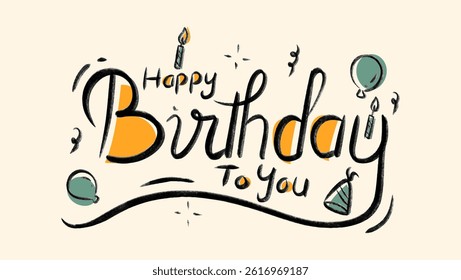 Happy Birthday text handwritten typography vector with vintage color. suitable for greeting card