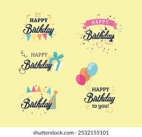 Happy Birthday Text Labels Vector Stock Illustrations 