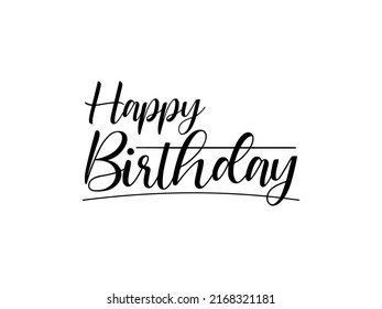 Feliz cumpleaños, letras de texto con caligrafía con ornamento negro aislado en fondo blanco. Ilustración del vector de tarjetas de felicitación.
