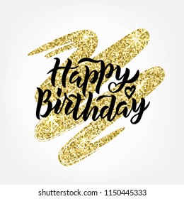 Happy Birthday text on textured background as badge, tag, icon, celebration card, invitation, postcard, banner template. Holiday hand lettering typography poster. Vector illustration.