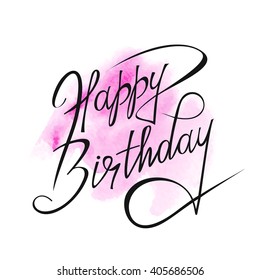 Happy Birthday text over original art brush paint texture background design watercolor spot poster over square frame vector illustration.