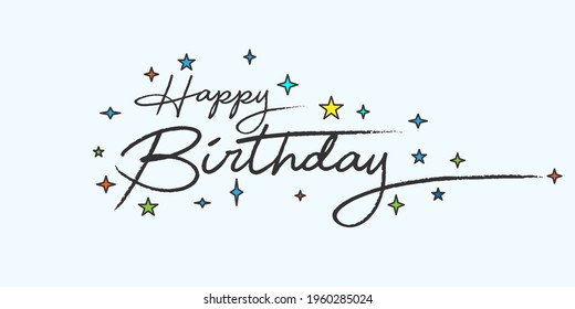 happy birthday text with star burst decorative design vector