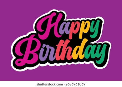 Diseño de etiqueta engomada del texto del feliz cumpleaños para las tarjetas