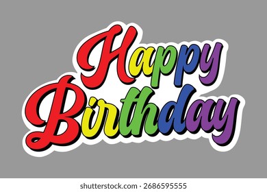 Happy Birthday Text Aufkleber Vektor im Regenbogenstil