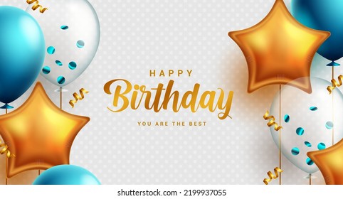 Happy birthday text vector background design. Birthday greeting in pattern space for typography with party balloon elements. Vector Illustration.