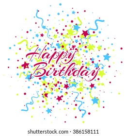 Happy Birthday Text Vector Background With Confetti