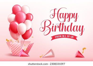 Happy birthday text vector design. Birthday bunch of realistic balloons for surprise party elements. Vector illustration greeting and invitation card.