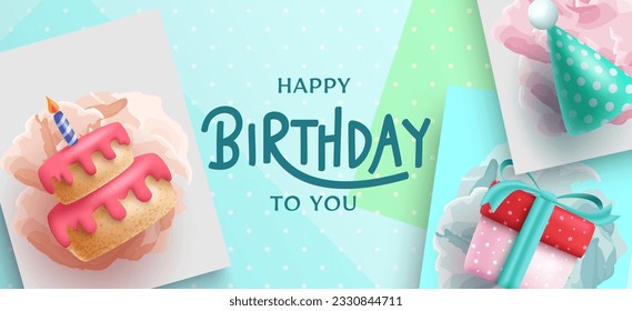 Happy birthday text vector design. Happy birthday to you greeting card in pattern background for birth day party celebration. Vector illustration.
