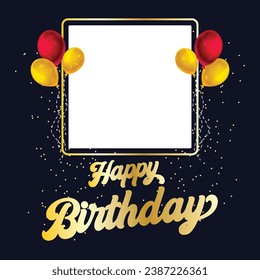 Happy birthday text vector template design. Birthday greeting in circle space for typography with balloons party decoration elements in pattern background