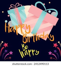 Happy birthday text vector template design. Birthday greeting in circle space for typography with cake and balloons party decoration elements in pattern background. Vector Illustration.