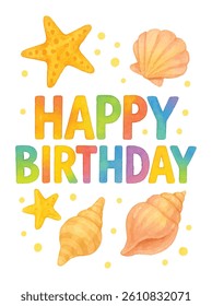 happy birthday text vector template with beach theme
