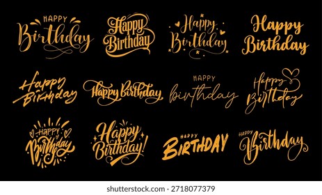 Plantilla de Vector de texto de feliz cumpleaños con tipografía decorativa. Incluye texto de felicitación de cumpleaños y diseño de deseos en formato EPS editable.