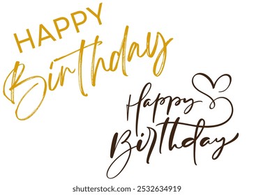 Happy Birthday Texts in Golden and Black, Elegant Celebration Greeting, Stylish Typography Design, Festive Color Combination, Perfect for Birthday Cards, Joyful Message, Chic and Sophisticated Look.