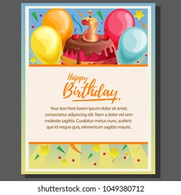 happy birthday theme poster with birthday cake